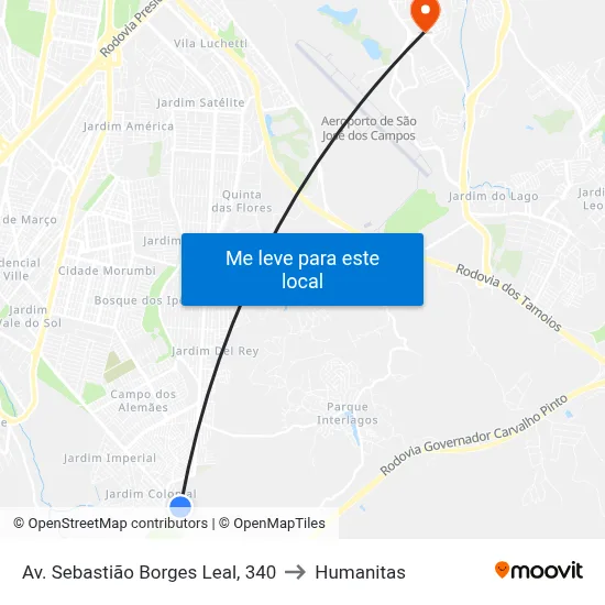 Av. Sebastião Borges Leal, 340 to Humanitas map