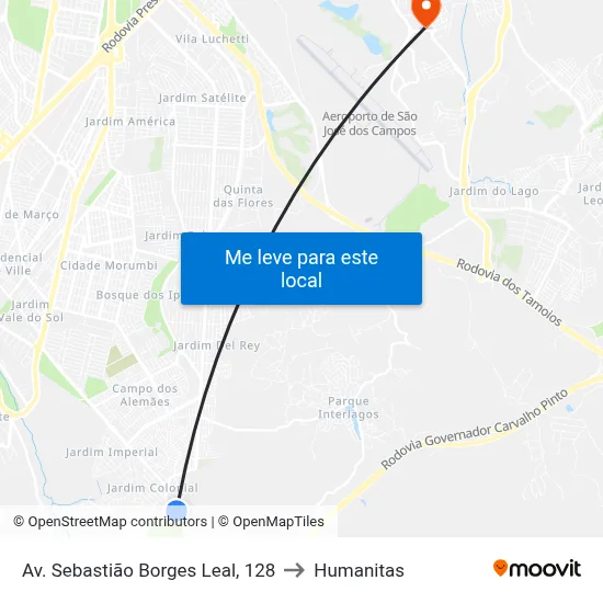 Av. Sebastião Borges Leal, 128 to Humanitas map