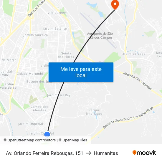 Av. Orlando Ferreira Rebouças, 151 to Humanitas map