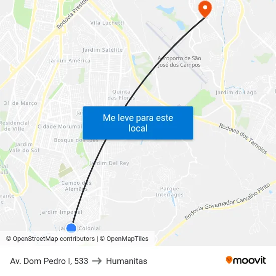 Av. Dom Pedro I, 533 to Humanitas map