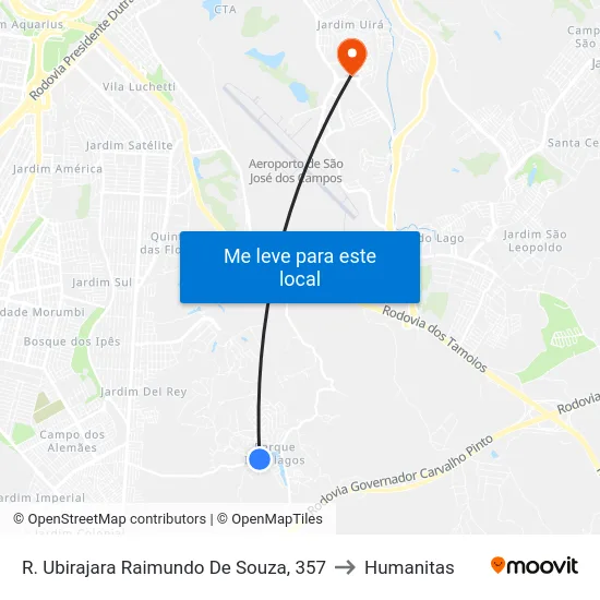 R. Ubirajara Raimundo De Souza, 357 to Humanitas map