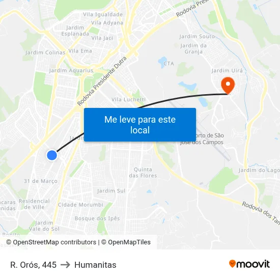 R. Orós, 445 to Humanitas map