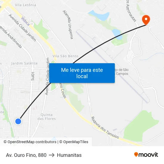 Av. Ouro Fino, 880 to Humanitas map