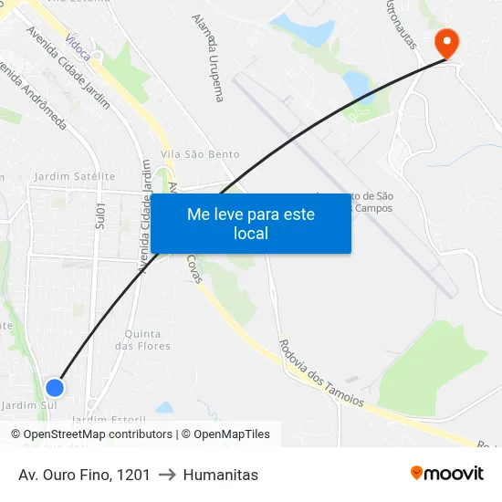 Av. Ouro Fino, 1201 to Humanitas map