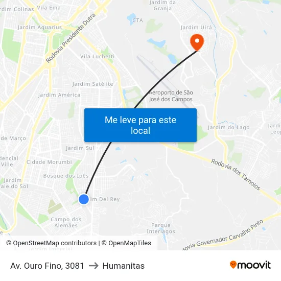 Av. Ouro Fino, 3081 to Humanitas map