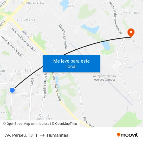 Av. Perseu, 1311 to Humanitas map
