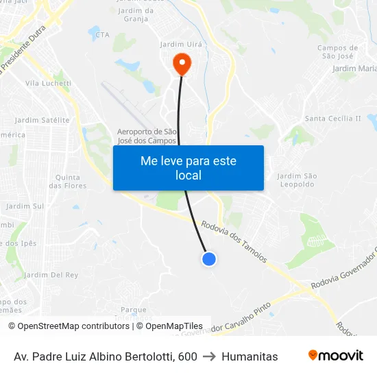 Av. Padre Luiz Albino Bertolotti, 600 to Humanitas map