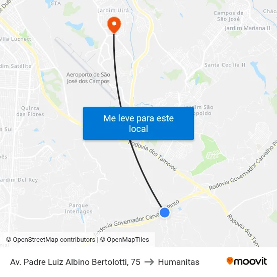 Av. Padre Luiz Albino Bertolotti, 75 to Humanitas map