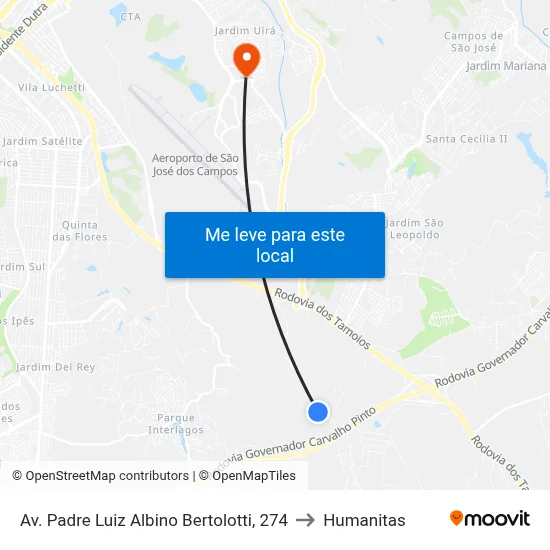Av. Padre Luiz Albino Bertolotti, 274 to Humanitas map
