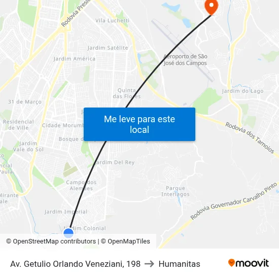 Av. Getulio Orlando Veneziani, 198 to Humanitas map
