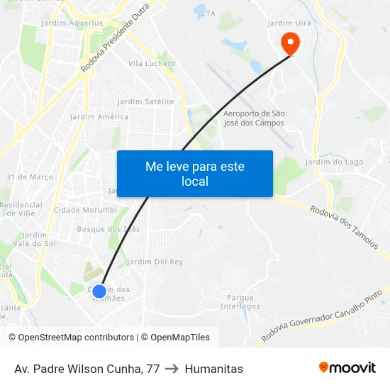 Av. Padre Wilson Cunha, 77 to Humanitas map