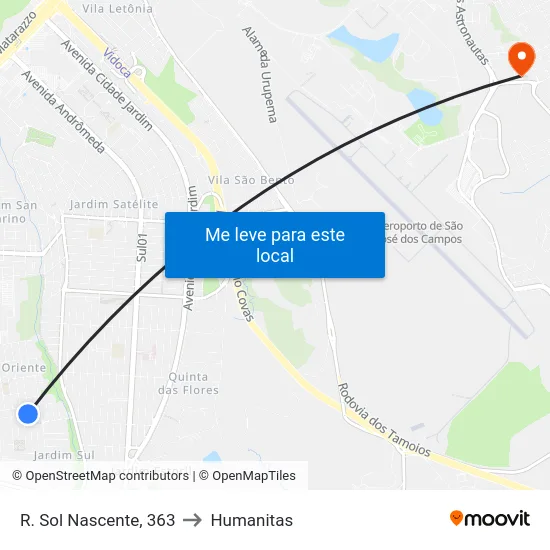 R. Sol Nascente, 363 to Humanitas map