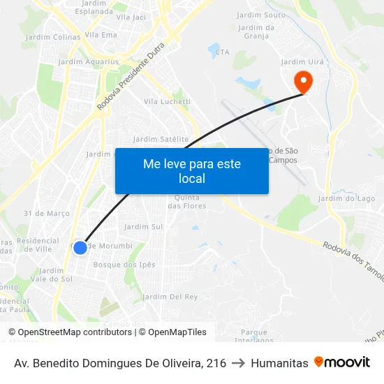 Av. Benedito Domingues De Oliveira, 216 to Humanitas map