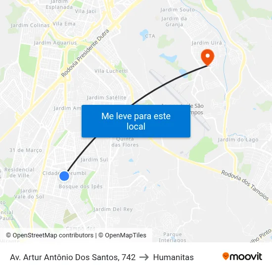 Av. Artur Antônio Dos Santos, 742 to Humanitas map
