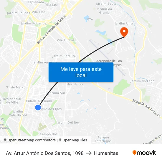 Av. Artur Antônio Dos Santos, 1098 to Humanitas map