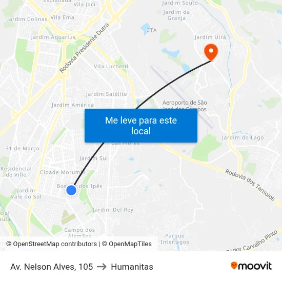 Av. Nelson Alves, 105 to Humanitas map