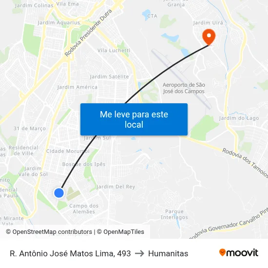 R. Antônio José Matos Lima, 493 to Humanitas map