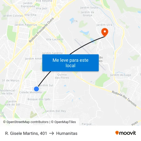 R. Gisele Martins, 401 to Humanitas map