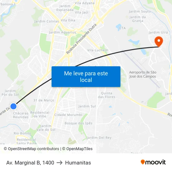 Av. Marginal B, 1400 to Humanitas map