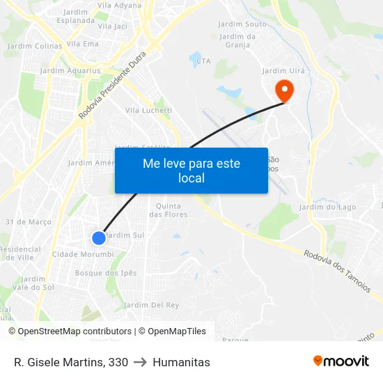 R. Gisele Martins, 330 to Humanitas map