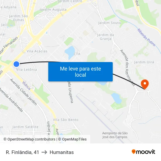 R. Finlândia, 41 to Humanitas map