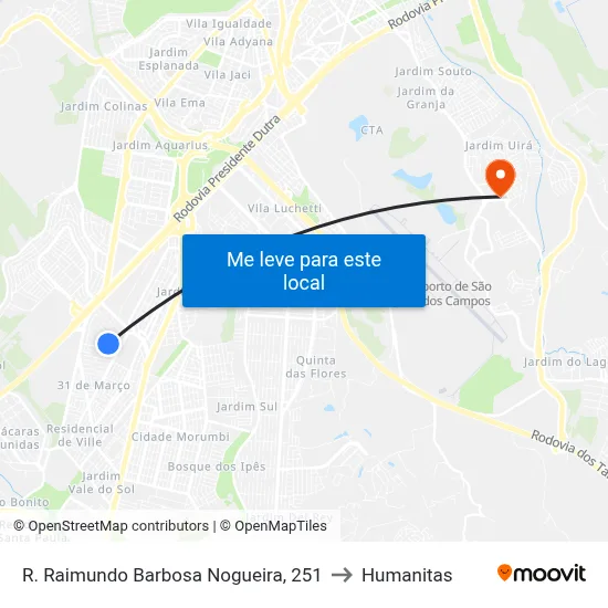 R. Raimundo Barbosa Nogueira, 251 to Humanitas map