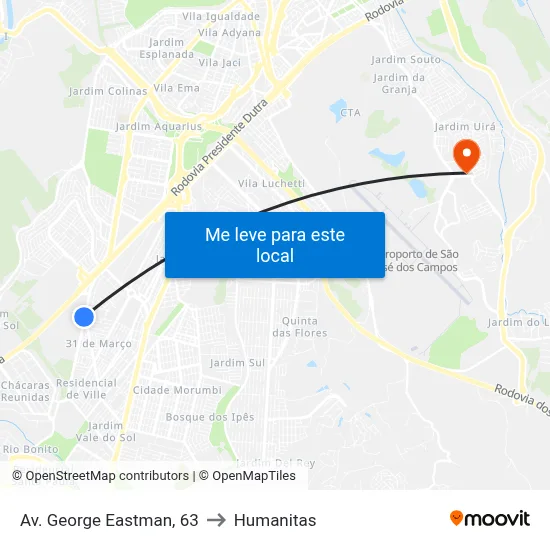 Av. George Eastman, 63 to Humanitas map
