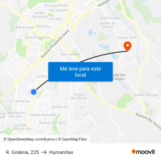 R. Goiânia, 225 to Humanitas map