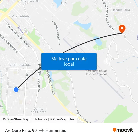 Av. Ouro Fino, 90 to Humanitas map
