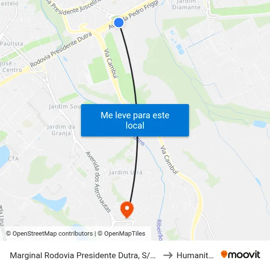 Marginal Rodovia Presidente Dutra, S/Nº to Humanitas map