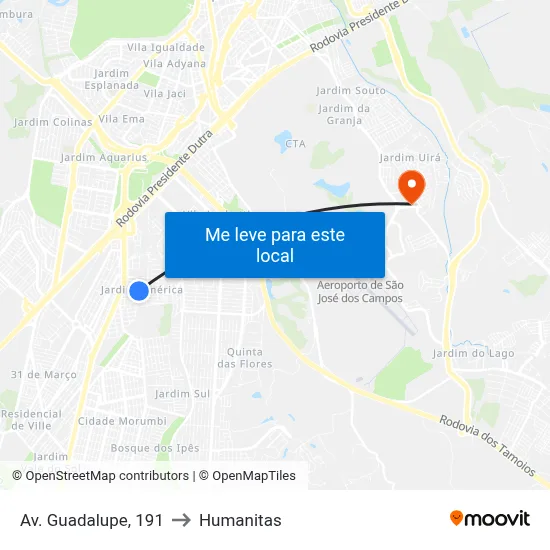 Av. Guadalupe, 191 to Humanitas map