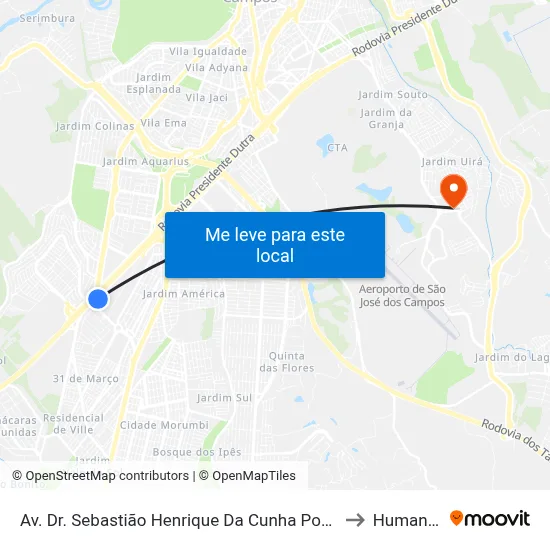 Av. Dr. Sebastião Henrique Da Cunha Pontes, 1655 to Humanitas map