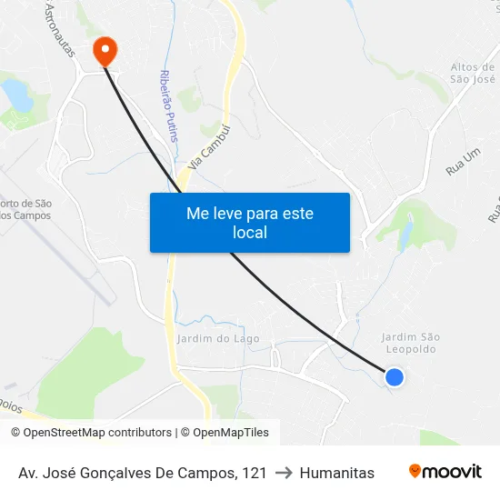 Av. José Gonçalves De Campos, 121 to Humanitas map