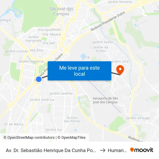 Av. Dr. Sebastião Henrique Da Cunha Pontes, 3300 to Humanitas map