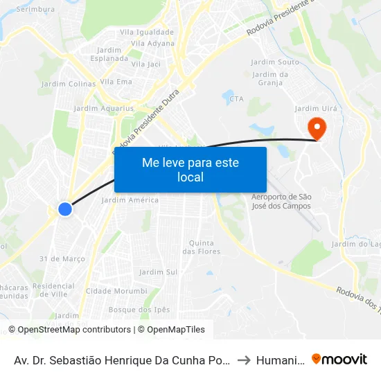 Av. Dr. Sebastião Henrique Da Cunha Pontes, 29 to Humanitas map