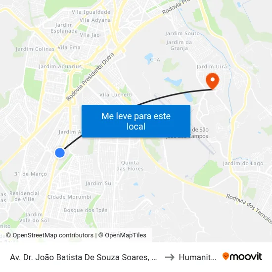Av. Dr. João Batista De Souza Soares, 333 to Humanitas map
