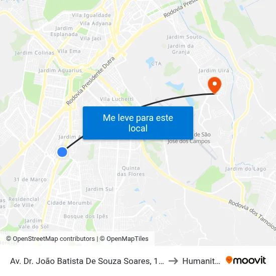 Av. Dr. João Batista De Souza Soares, 1180 to Humanitas map