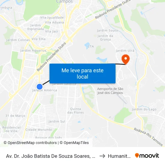 Av. Dr. João Batista De Souza Soares, 29 to Humanitas map