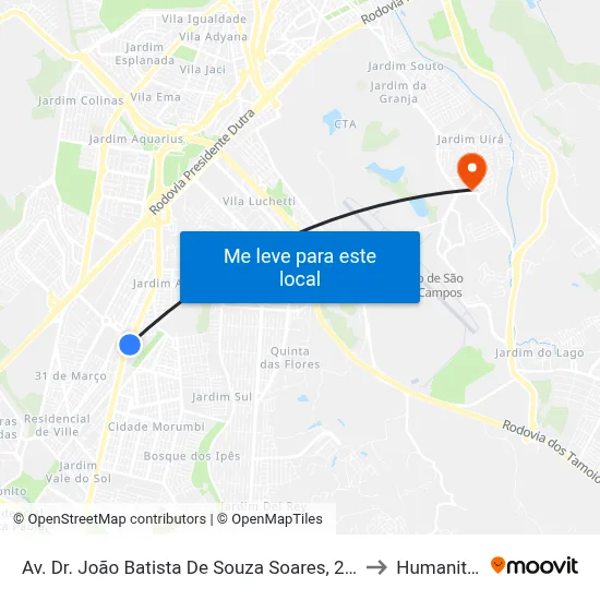 Av. Dr. João Batista De Souza Soares, 2251 to Humanitas map
