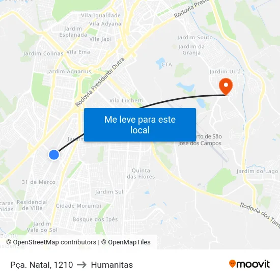 Pça. Natal, 1210 to Humanitas map