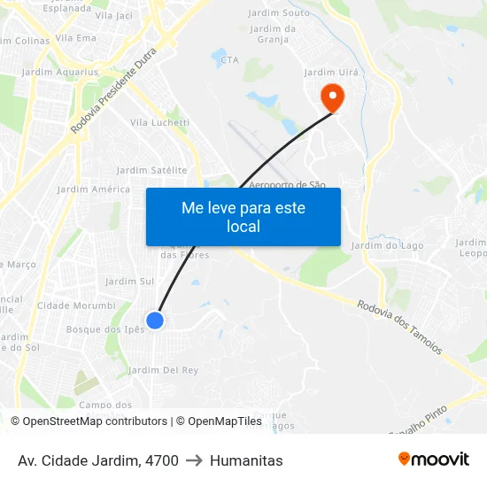 Av. Cidade Jardim, 4700 to Humanitas map
