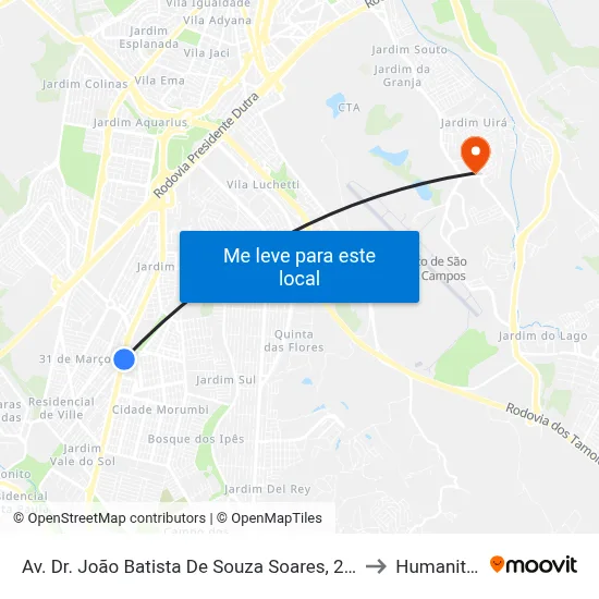 Av. Dr. João Batista De Souza Soares, 2699 to Humanitas map