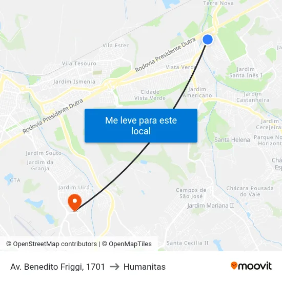 Av. Benedito Friggi, 1701 to Humanitas map