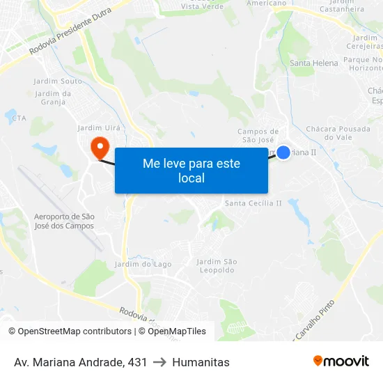 Av. Mariana Andrade, 431 to Humanitas map