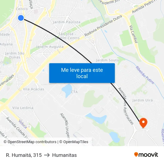 R. Humaitá, 315 to Humanitas map