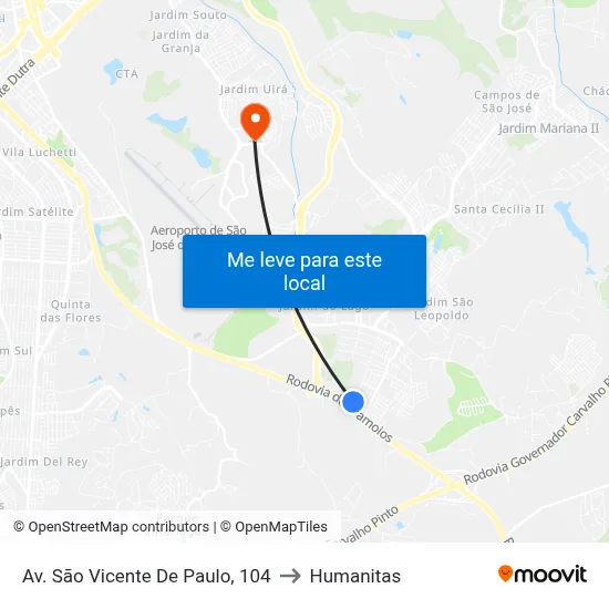 Av. São Vicente De Paulo, 104 to Humanitas map