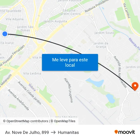 Av. Nove De Julho, 899 to Humanitas map