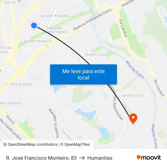 R. José Francisco Monteiro, 83 to Humanitas map