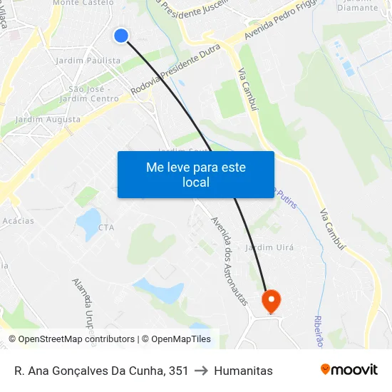 R. Ana Gonçalves Da Cunha, 351 to Humanitas map