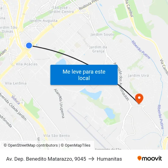 Av. Dep. Benedito Matarazzo, 9045 to Humanitas map